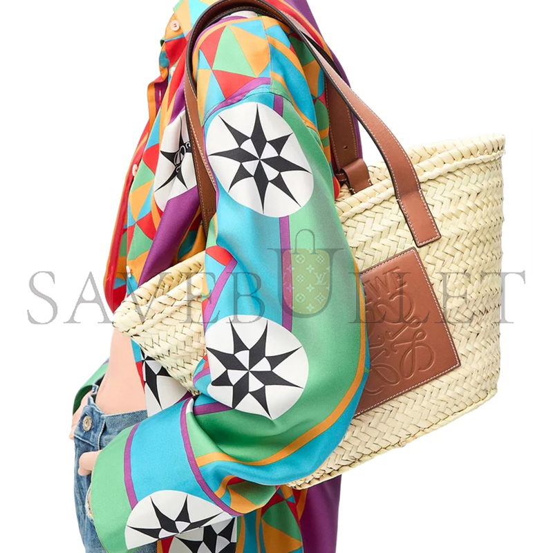 L0ew* basket in palm leaf and calfskin a223s92xax (40*36.5*16cm)